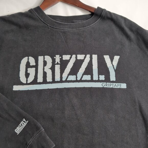 Grizzly Grip Tape Men's Black Crewneck Pullover Graphic Logo Spellout, Size XL - Picture 3 of 7